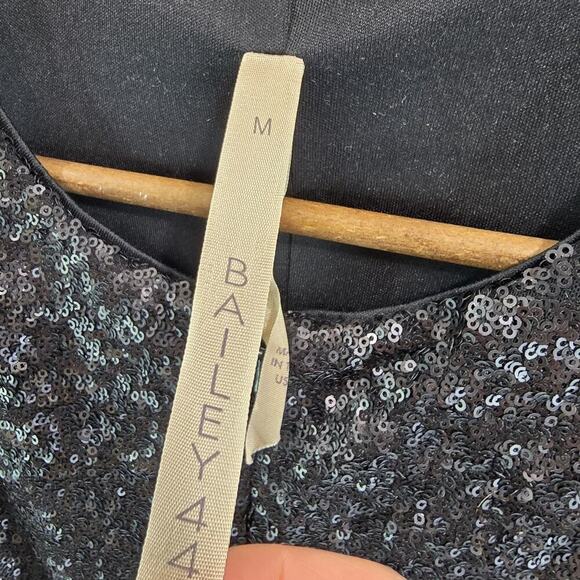 Bailey 44 Dress Womens Medium Black Sequin Stretch Mini Short Tank Zip Front - Picture 3 of 11